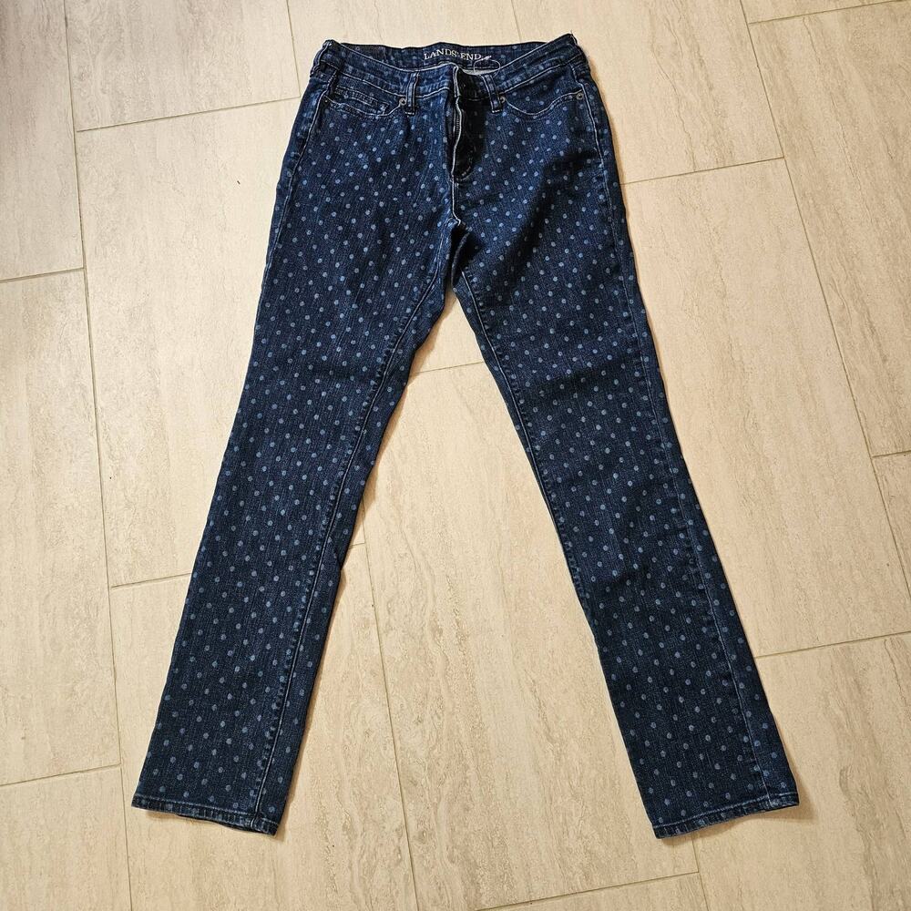 NWOT Womens Lands End Mid Rise Slim Jean Dots size 4